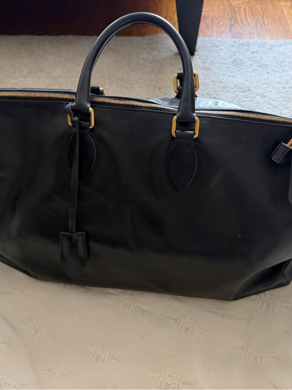 KHAITE Black Leather Duffel with Gold Hardware - Picture 4 of 10
